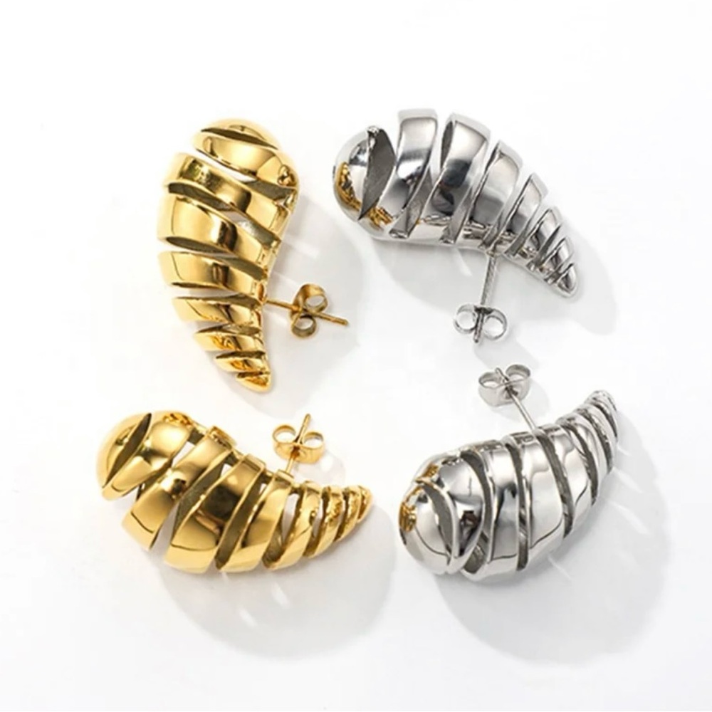 Large Helix Spiral Teardrop Earrings | Gold